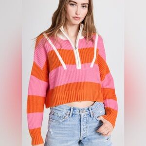 Staud Hampton Pink and Orange Striped Cable-Knit Sweater Small